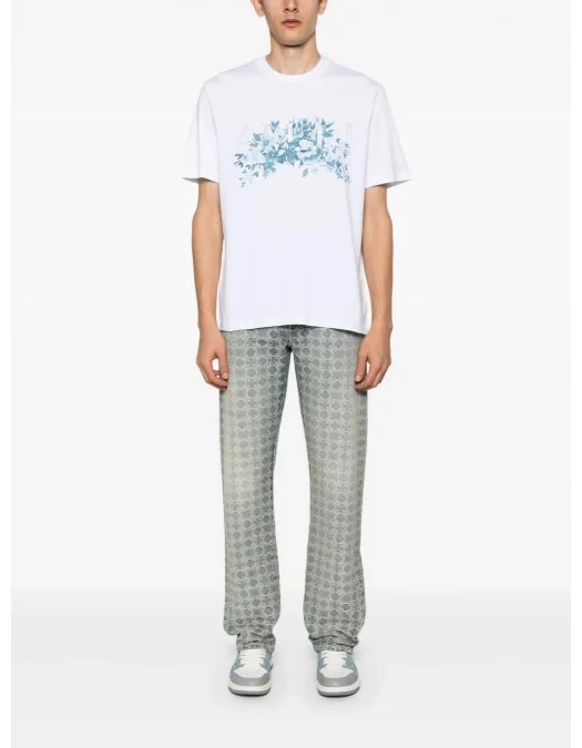 TRICOU AMIRI, Blue Flowers Print, White - AMJYTE1192100