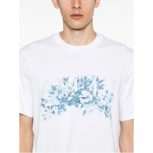 TRICOU AMIRI, Blue Flowers Print, White TRICOU AMIRI, Blue Flowers Print, White