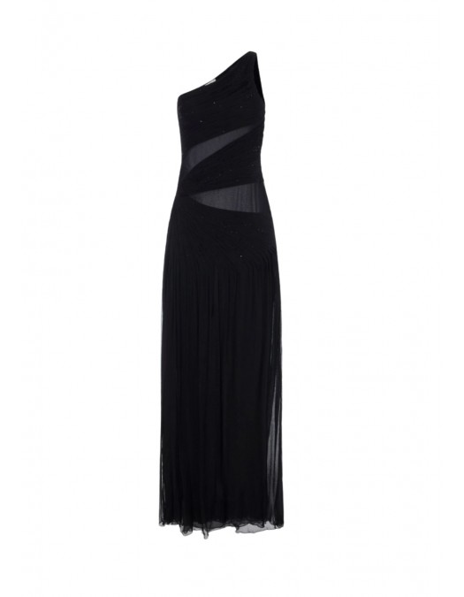 Rochie ELISABETTA FRANCHI, Red Carpet dress in crepon fabric with embroideries, Negru - AR81J62E2110