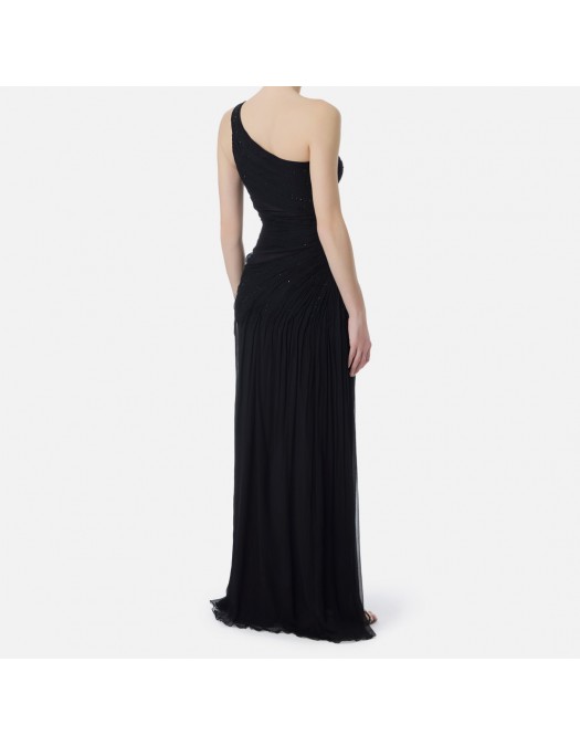 Rochie ELISABETTA FRANCHI, Red Carpet dress in crepon fabric with embroideries, Negru - AR81J62E2110