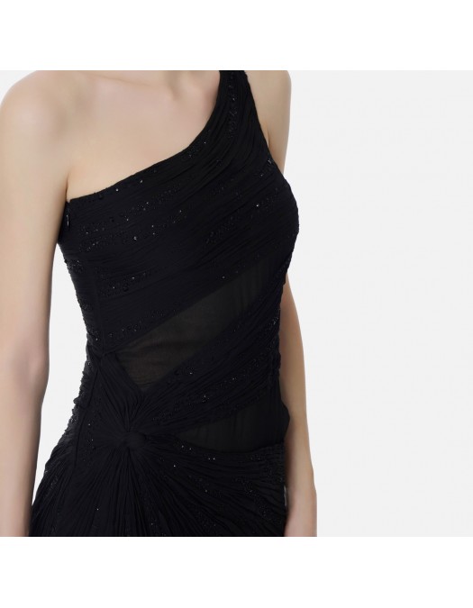 Rochie ELISABETTA FRANCHI, Red Carpet dress in crepon fabric with embroideries, Negru - AR81J62E2110