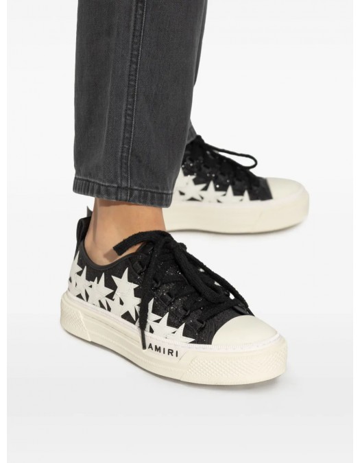 Sneakers AMIRI, Glitter Black Stars Court ,Low Top, White - AWFOSR1106BLACK