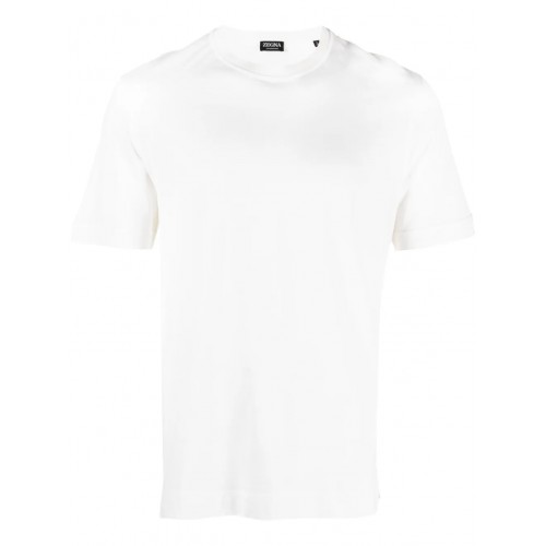 Tricou Zegna, Little Logo, Simple, Silk, White Tricou Zegna, Little Logo, Simple, Silk, White