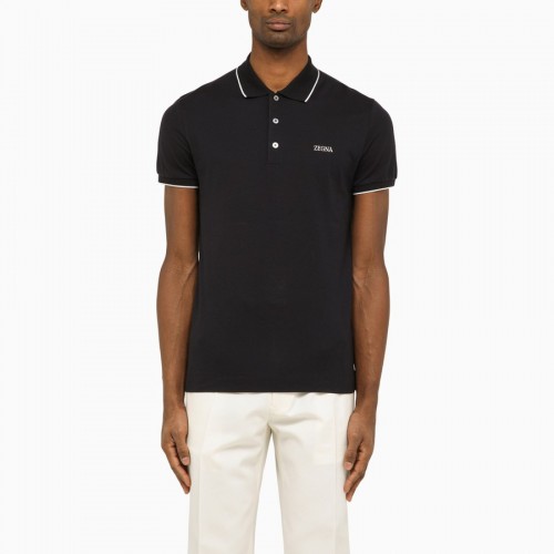Tricou Zegna, Guler Polo, Negru Tricou Zegna, Guler Polo, Negru