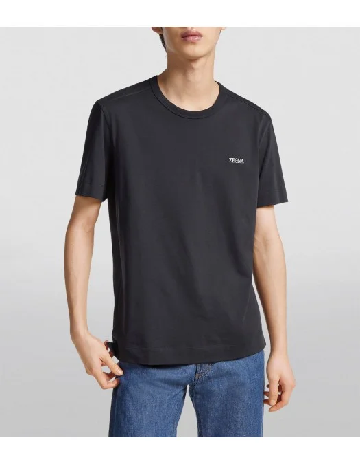 Tricou ZEGNA, Black, Model Clasic, Logo Insert - B760E7360A5B09 Tricou ZEGNA, Black, Model Clasic, Logo Insert - B760E7360A5B09