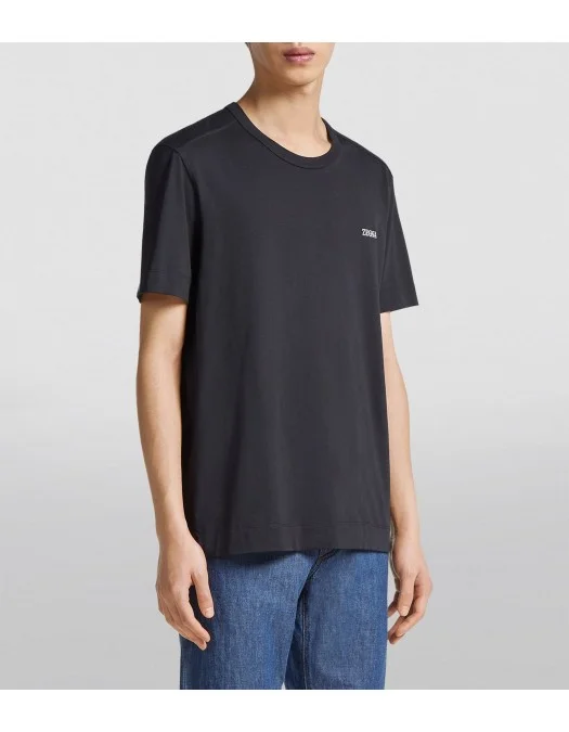 Tricou ZEGNA, Black, Model Clasic, Logo Insert - B760E7360A5B09 Tricou ZEGNA, Black, Model Clasic, Logo Insert - B760E7360A5B09