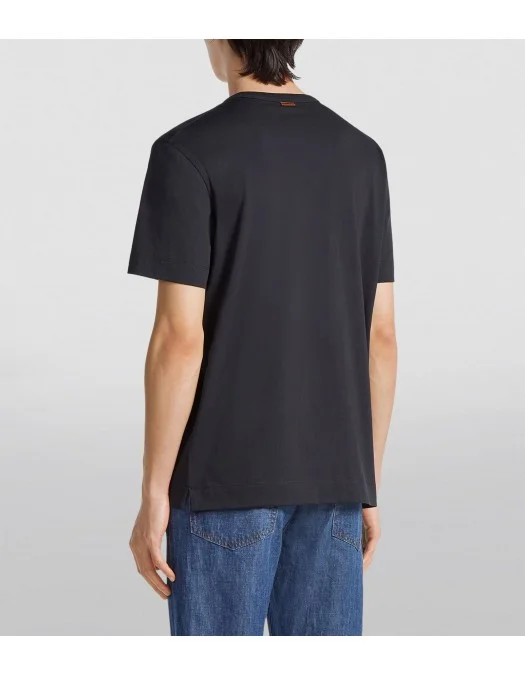 Tricou ZEGNA, Black, Model Clasic, Logo Insert - B760E7360A5B09 Tricou ZEGNA, Black, Model Clasic, Logo Insert - B760E7360A5B09