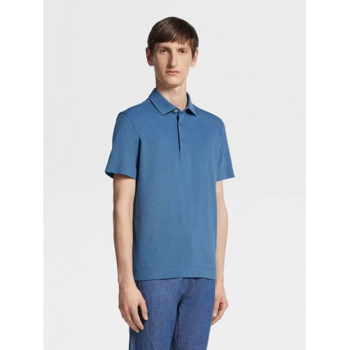 Tricou Zegna, Guler Polo, Albastru Tricou Zegna, Guler Polo, Albastru