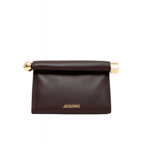 Geanta JACQUEMUS, Le Sac Rond Carre leather clutch, Brown