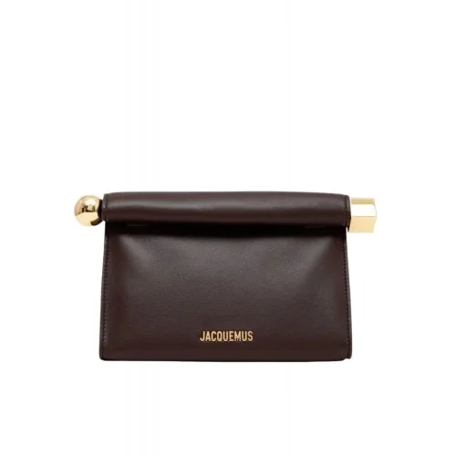 Geanta JACQUEMUS, Le Sac Rond Carre leather clutch, Brown