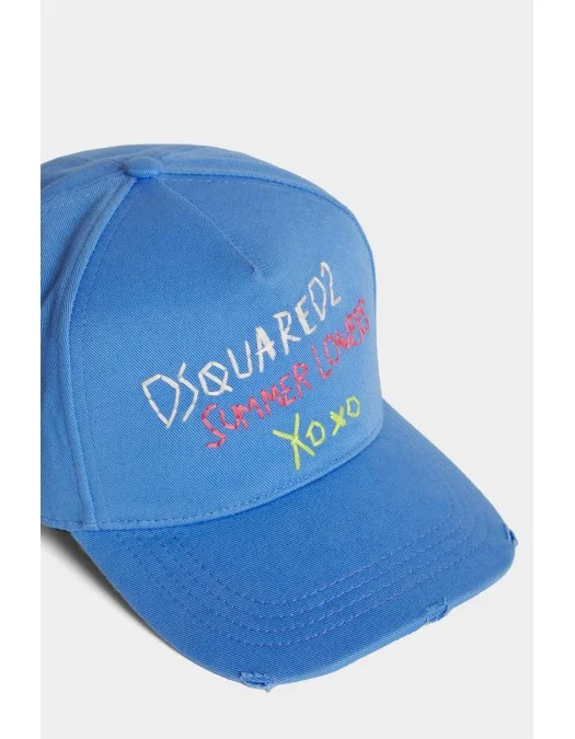 Sapca DSQUARED2, Summer Lovers Embroidered Baseball Cap, Blue - BCM091905C000013084UNI Sapca DSQUARED2, Summer Lovers Embroidered Baseball Cap, Blue - BCM091905C000013084UNI