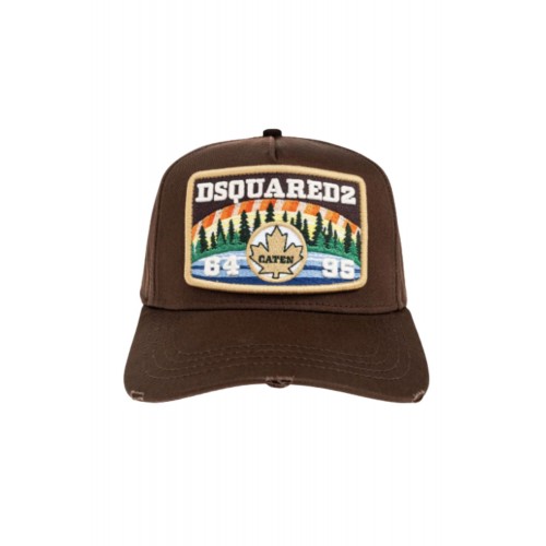Sapca DSQUARED2, Brown Embroidered Patch Baseball Hat, Brown