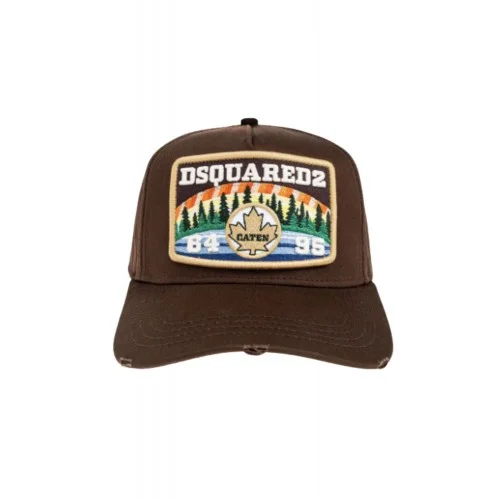 Sapca DSQUARED2, Brown Embroidered Patch Baseball Hat, Brown