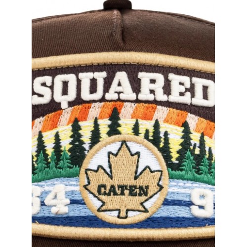 Sapca DSQUARED2, Brown Embroidered Patch Baseball Hat, Brown