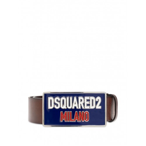 Curea DSQUARED2, Logo Buckle, Blue Details, Brown  Curea DSQUARED2, Logo Buckle, Blue Details, Brown
