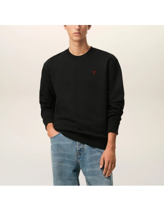 Bluza AMI PARIS, Black Cotton Red Ami De Coeur Sweatshirt - BFUSW035730001