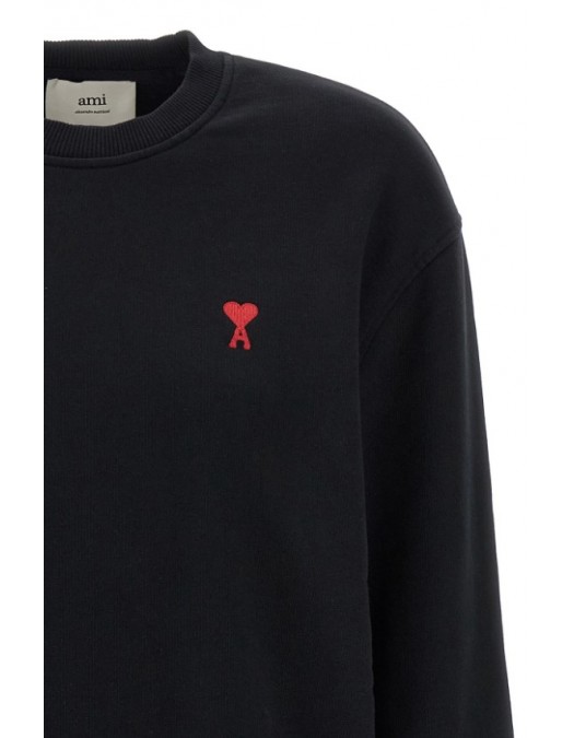 Bluza AMI PARIS, Black Cotton Red Ami De Coeur Sweatshirt - BFUSW035730001