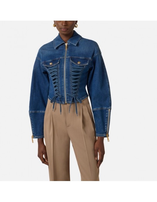 Jacheta ELISABETTA FRANCHI, Denim jacket with crossover laces - BJ43D61E2139