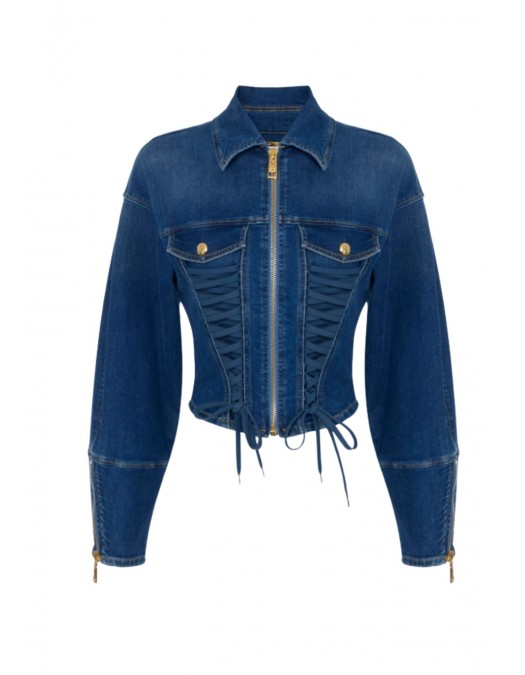 Jacheta ELISABETTA FRANCHI, Denim jacket with crossover laces - BJ43D61E2139