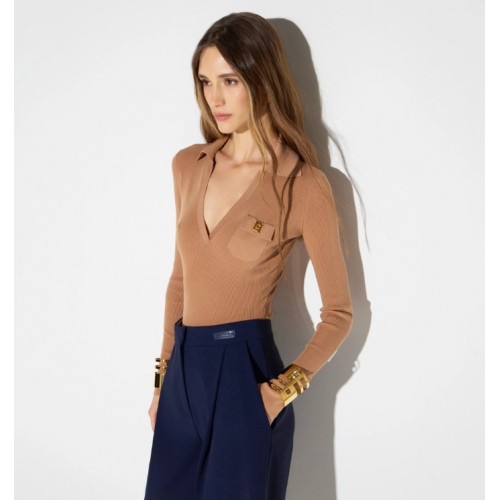 Body ELISABETTA FRANCHI, Knit bodysuit with openwork embroideries