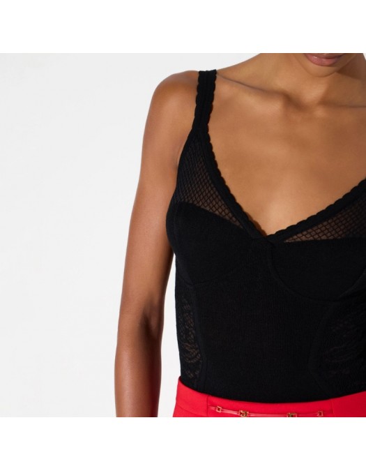 Top ELISABETTA FRANCHI, Bodysuit in knit and lace fabric - BK07Q66E2110