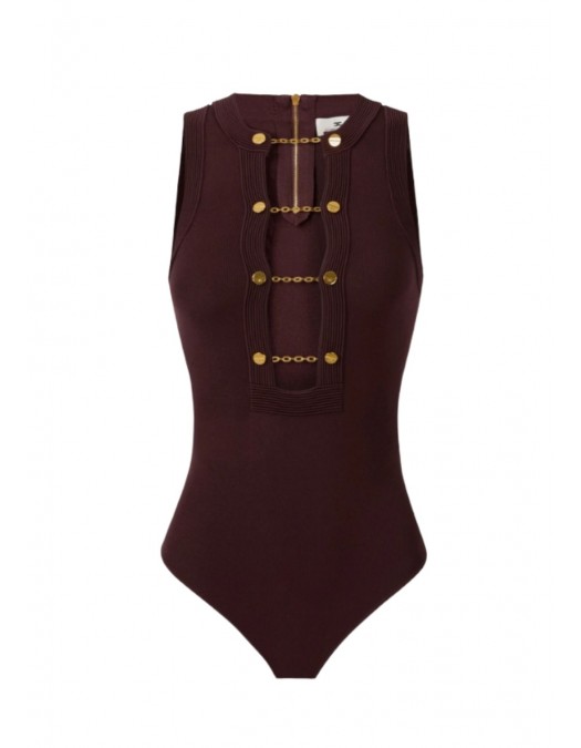 Top ELISABETTA FRANCHI, Knit top with jewel cufflinks, Merlot - BK77S57E3EA4 Top ELISABETTA FRANCHI, Knit top with jewel cufflinks, Merlot - BK77S57E3EA4