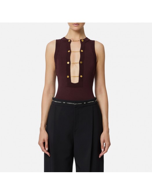 Top ELISABETTA FRANCHI, Knit top with jewel cufflinks, Merlot - BK77S57E3EA4 Top ELISABETTA FRANCHI, Knit top with jewel cufflinks, Merlot - BK77S57E3EA4