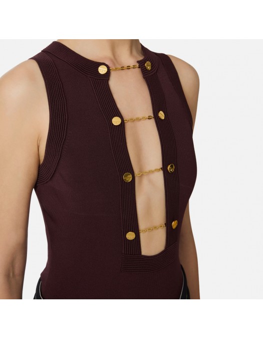 Top ELISABETTA FRANCHI, Knit top with jewel cufflinks, Merlot - BK77S57E3EA4 Top ELISABETTA FRANCHI, Knit top with jewel cufflinks, Merlot - BK77S57E3EA4