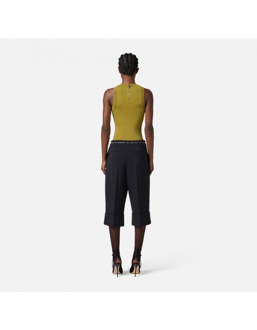 Top ELISABETTA FRANCHI, Knit top with jewel cufflinks, Verde - BK77S57E3EA9 Top ELISABETTA FRANCHI, Knit top with jewel cufflinks, Verde - BK77S57E3EA9