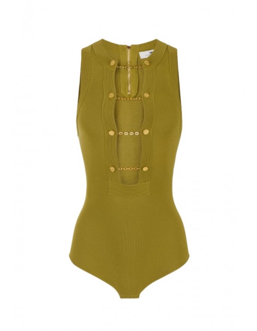 Top ELISABETTA FRANCHI, Knit top with jewel cufflinks, Verde - BK77S57E3EA9 Top ELISABETTA FRANCHI, Knit top with jewel cufflinks, Verde - BK77S57E3EA9