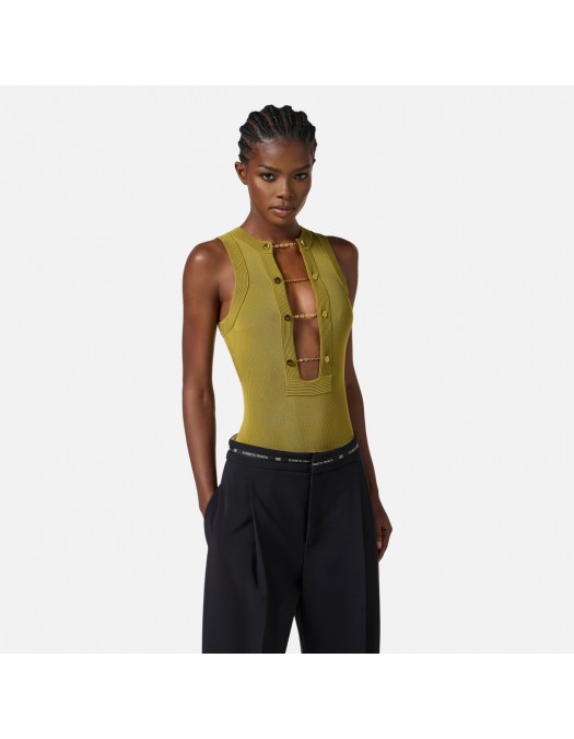 Top ELISABETTA FRANCHI, Knit top with jewel cufflinks, Verde - BK77S57E3EA9 Top ELISABETTA FRANCHI, Knit top with jewel cufflinks, Verde - BK77S57E3EA9