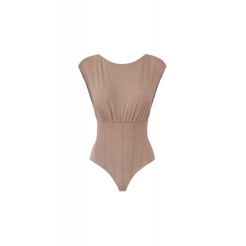 Top ELISABETTA FRANCHI, Crewneck Knit Bodysuit, Beige