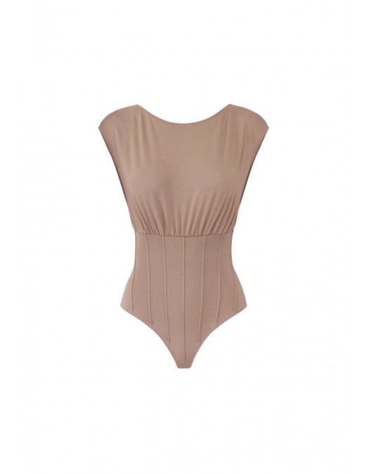 Top ELISABETTA FRANCHI, Crewneck Knit Bodysuit, Beige - BK78T62E2229
