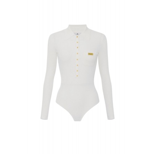 Bluza ELISABETTA FRANCHI, Micro-braided knit bodysuit, Alb