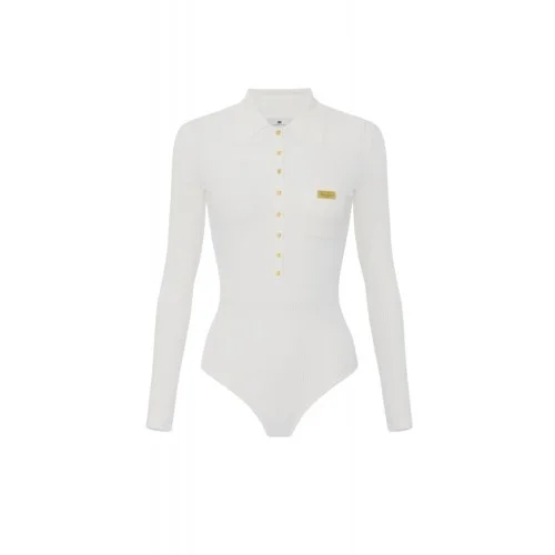 Bluza ELISABETTA FRANCHI, Micro-braided knit bodysuit, Alb