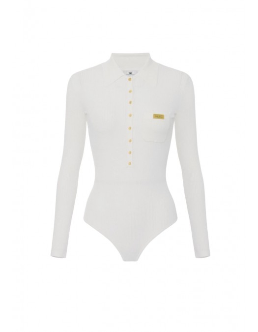 Bluza ELISABETTA FRANCHI, Micro-braided knit bodysuit, Alb - BK82B61E2360