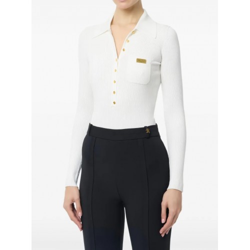 Bluza ELISABETTA FRANCHI, Micro-braided knit bodysuit, Alb