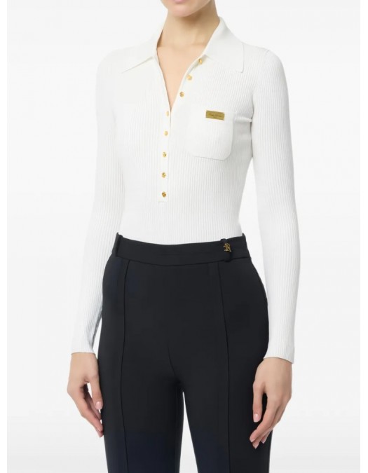 Bluza ELISABETTA FRANCHI, Micro-braided knit bodysuit, Alb - BK82B61E2360