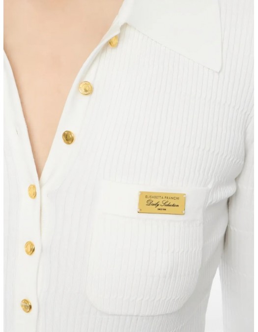 Bluza ELISABETTA FRANCHI, Micro-braided knit bodysuit, Alb - BK82B61E2360