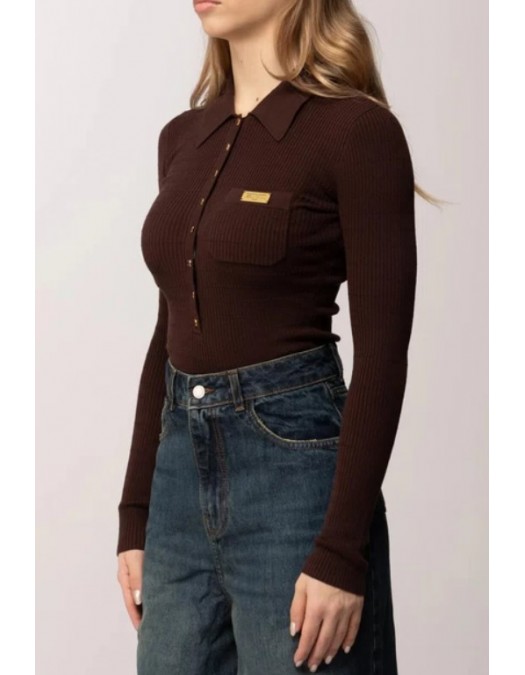 Bluza ELISABETTA FRANCHI, Micro-braided knit bodysuit, Maro - BK82B61E2644