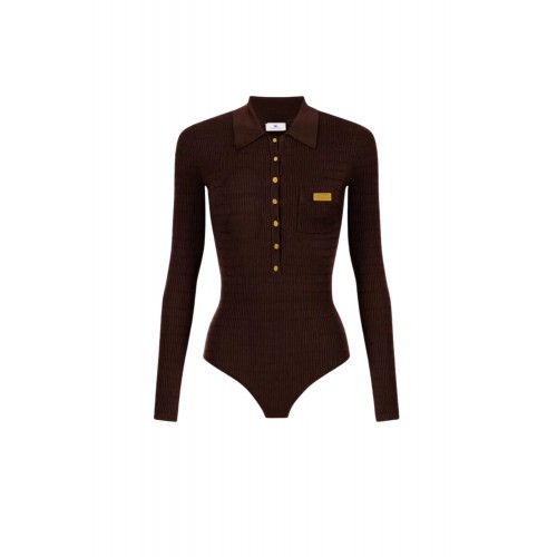 Bluza ELISABETTA FRANCHI, Micro-braided knit bodysuit, Maro