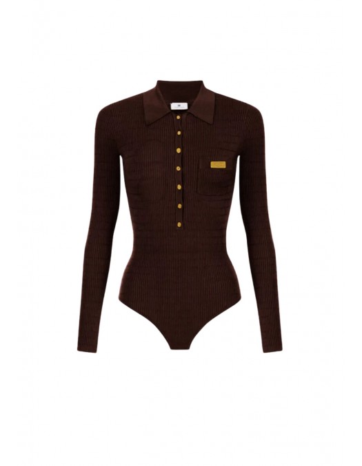 Bluza ELISABETTA FRANCHI, Micro-braided knit bodysuit, Maro - BK82B61E2644