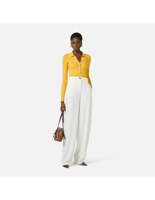 Bluza ELISABETTA FRANCHI, Micro-braided knit bodysuit, Galben - BK82B61E2EV4