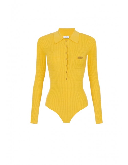 Bluza ELISABETTA FRANCHI, Micro-braided knit bodysuit, Galben - BK82B61E2EV4