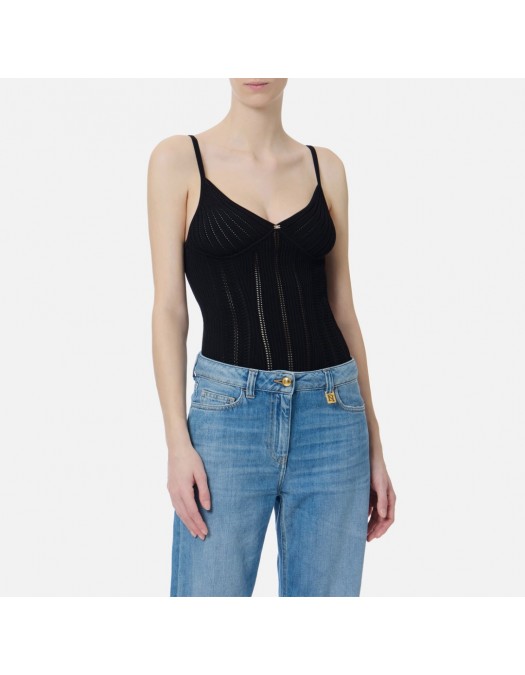 Top ELISABETTA FRANCHI, Knit openwork bodysuit, Negru - BK85B62E2110