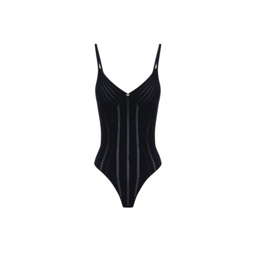 Top ELISABETTA FRANCHI, Knit openwork bodysuit, Negru
