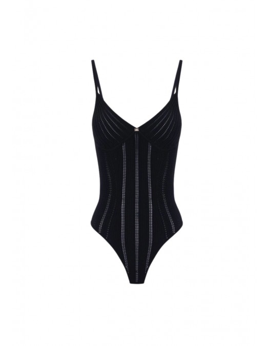 Top ELISABETTA FRANCHI, Knit openwork bodysuit, Negru - BK85B62E2110