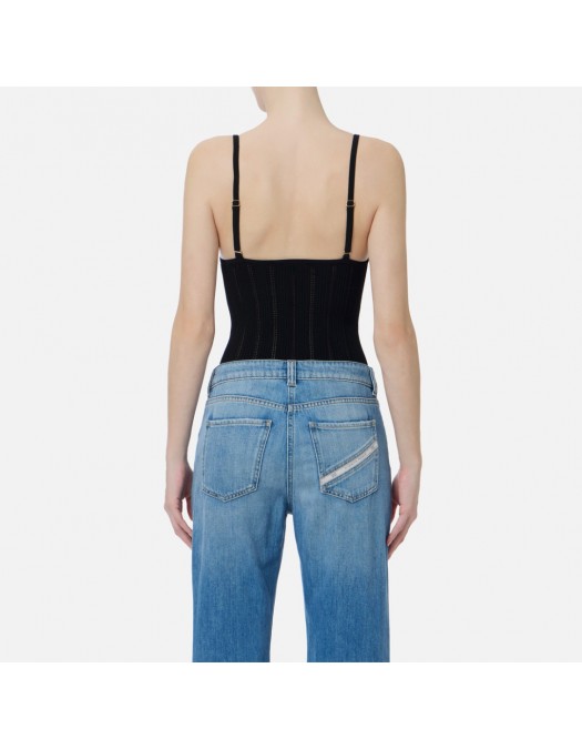 Top ELISABETTA FRANCHI, Knit openwork bodysuit, Negru - BK85B62E2110