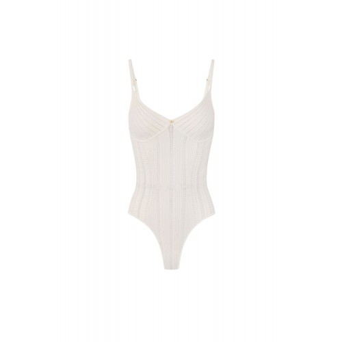 Top ELISABETTA FRANCHI, Knit openwork bodysuit, Alb