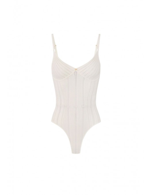 Top ELISABETTA FRANCHI, Knit openwork bodysuit, Alb - BK85B62E2360